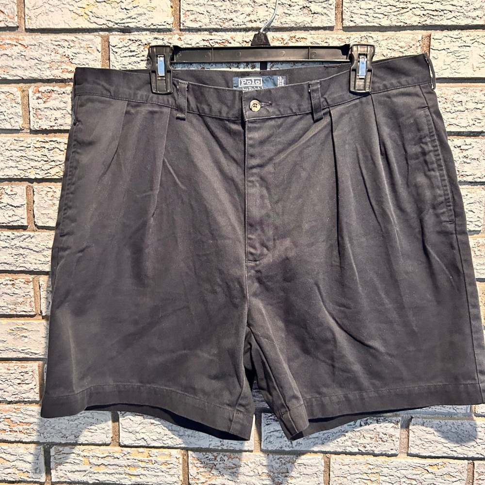 Polo Ralph Lauren Andrew Short Mens 36 Navy Blue Pleated Cotton Chino Shorts
